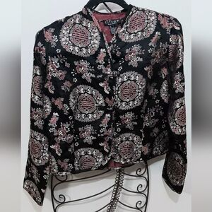 Silk Blend Asian Inspired Embroidered Floral Blazer With Medallions Size S